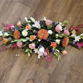 fwthumbGladioli orange pink rose coffin spray.jpg